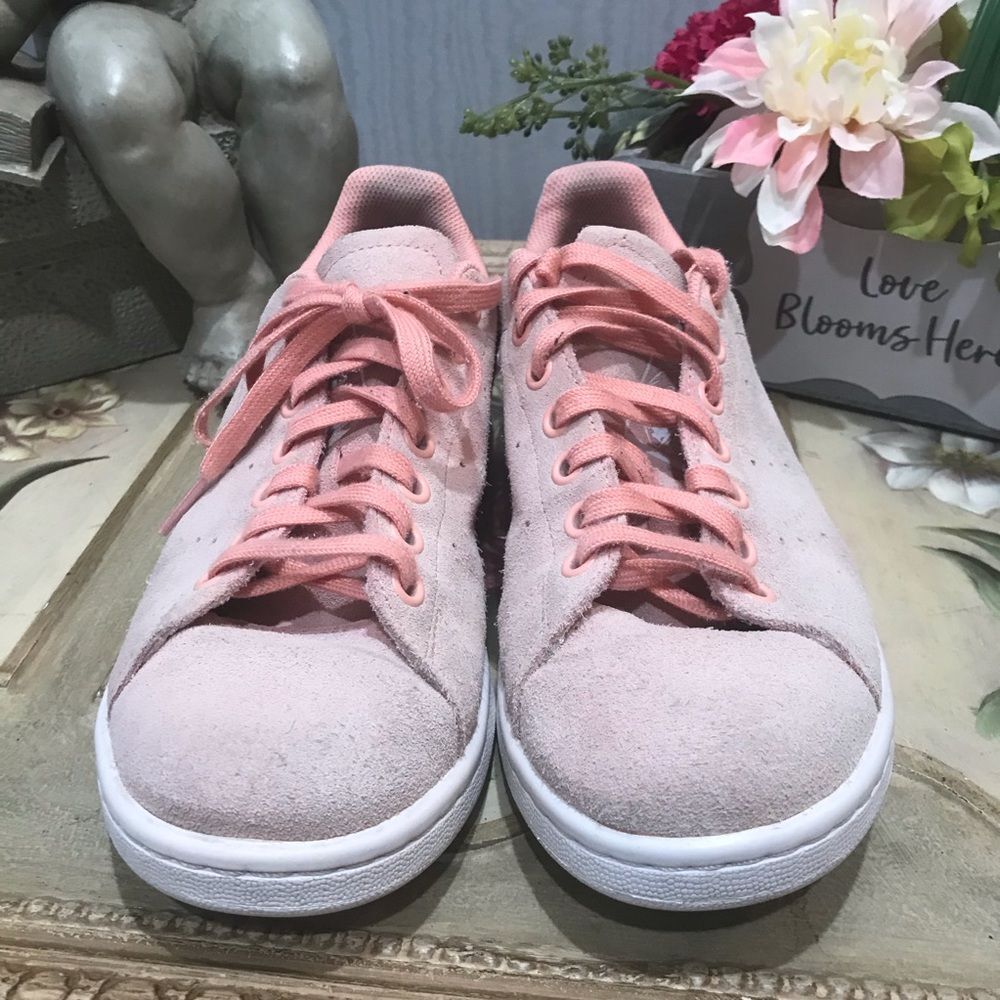 Adidas Stan Smith Blush Pink Suede Sneakers Youth US Sz 5.5 UK Sz 5 - Picture 4 of 16
